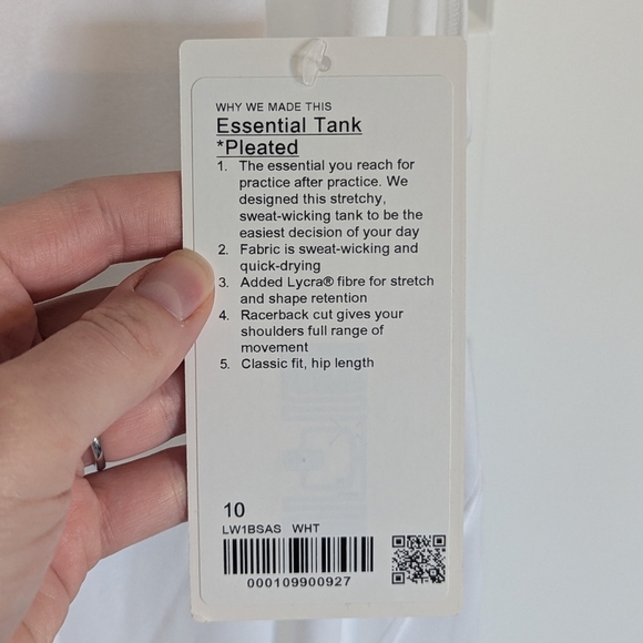 Lululemon NWT Pleated Essential Tank - White sz 10 - Picture 3 of 5